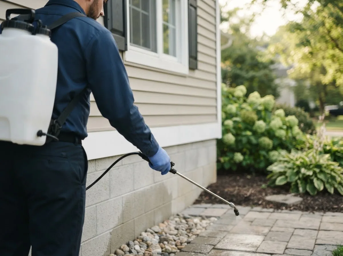 Pest control technician inspecting a home in Riverhead, NY